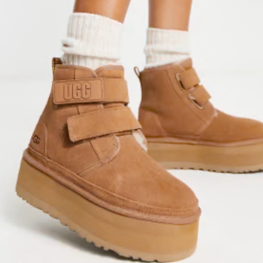 UGG Tan Suede Platform Ankle Boots